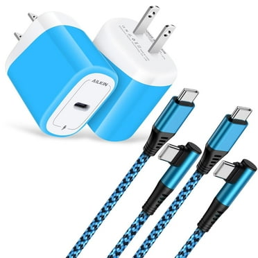 USB C Charger,AILKIN 2PACK Charging Block Type C with 2PACK Type C Cables 6ft 20W PD Type C Charger 6ft USB C Block Plug Fast Android Phone Charger Block with Usb C Charging Cable 6ft,Blue
