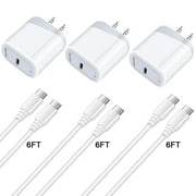 USB C Charger,AILKIN 3PACK Charging Block Type C with 3PACK Type C Cables 6ft 20W PD Type C Charger 6ft USB C Block Plug Fast Android Phone Charger Block with Usb C Charging Cable 6ft