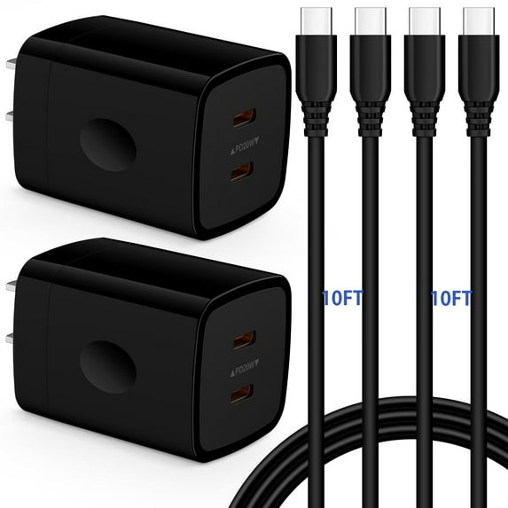 USB C Charger,AILKIN 40W PD 2PACK USB C Charger Block with 2PACK USB C Cables 10ft Type C Charger 10ft USB C Block Plug for Phone 15 Charger Block Usb C,Black