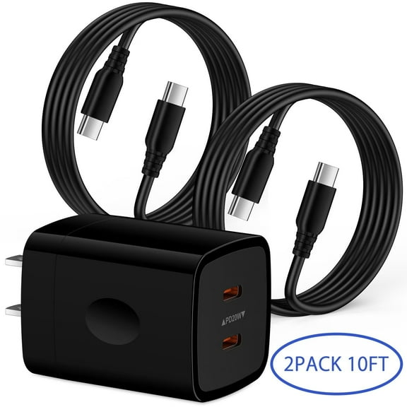 USB C Charger,AILKIN 40W PD USB C Charger Block with 2PACK USB C Cables 10ft Type C Charger 10ft USB C Block Plug for Phone 15 Charger Block Usb C,Black