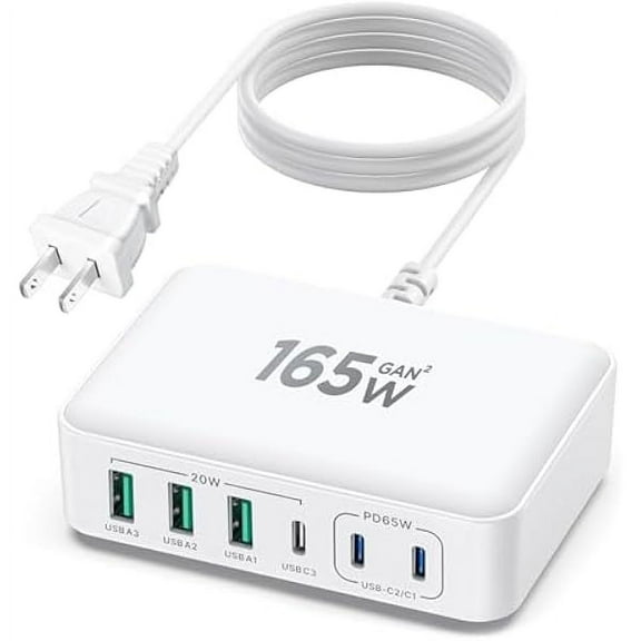 USB C Charger Block, 165W GaN 6 Port USB C Charging Station PD Type C and QC USB A Wall Charger Power Adapter Plug Cube for iPhone 15 14 Pro Max, MacBook Pro, iPad, Samsung S24/23