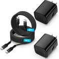 thumbnail image 1 of USB C Charger Block, 2 Pack 20W PD Charger Block with USB C to C Cable 6ft, Type C Charging Block Wall Charger Plug USB C Brick Cube Fast Charging Station Compatible for Samsung, Android, Black, 1 of 7