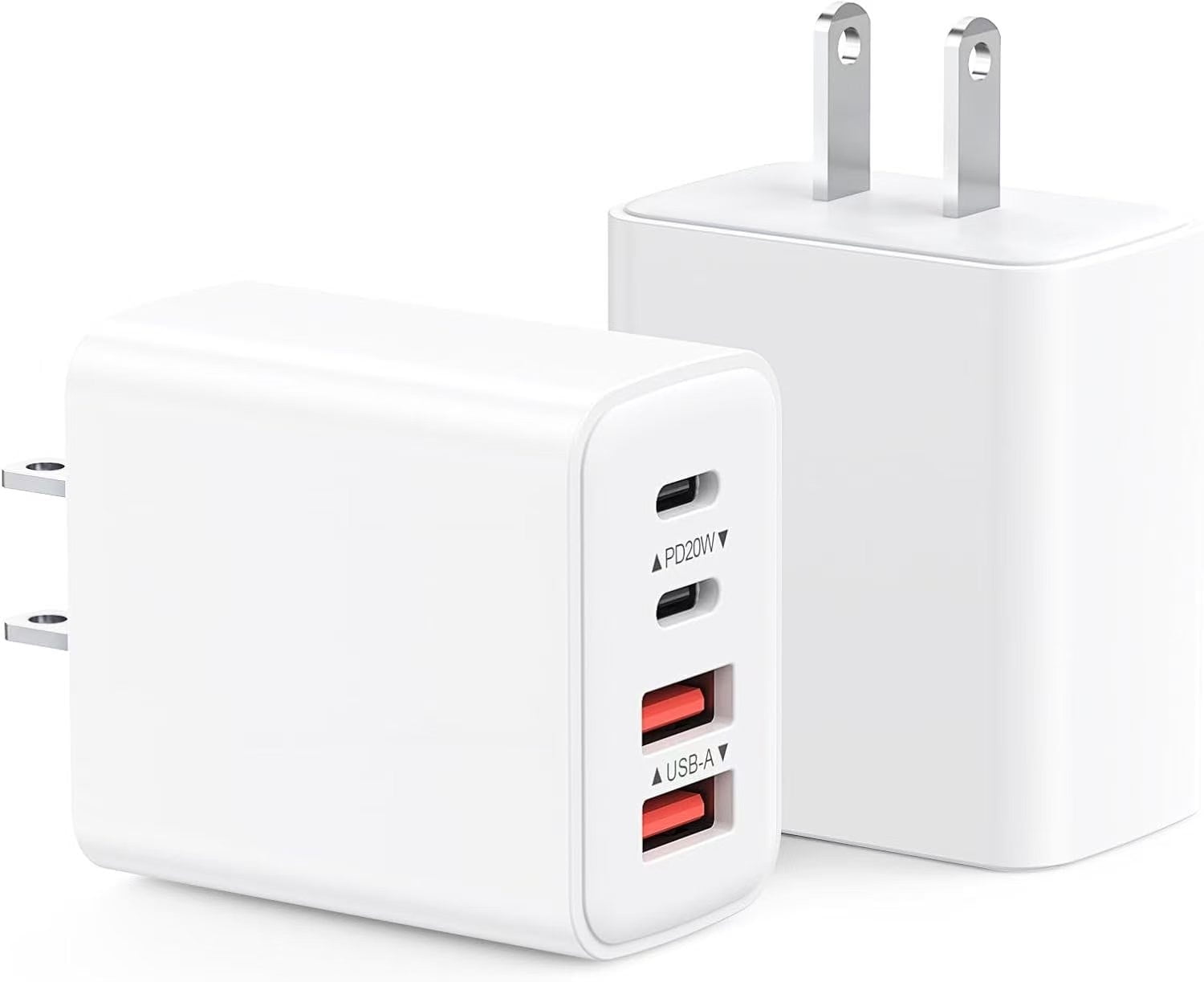 USB C Charger Block,2-Pack 4-Port USB C Dual Wall Charger Power Adapter +QC Double Cube Compatible with iPhone 16/16 Pro Max/15 Series/iPad Pro,iPad Air 5/4,Mini,Samsung Case