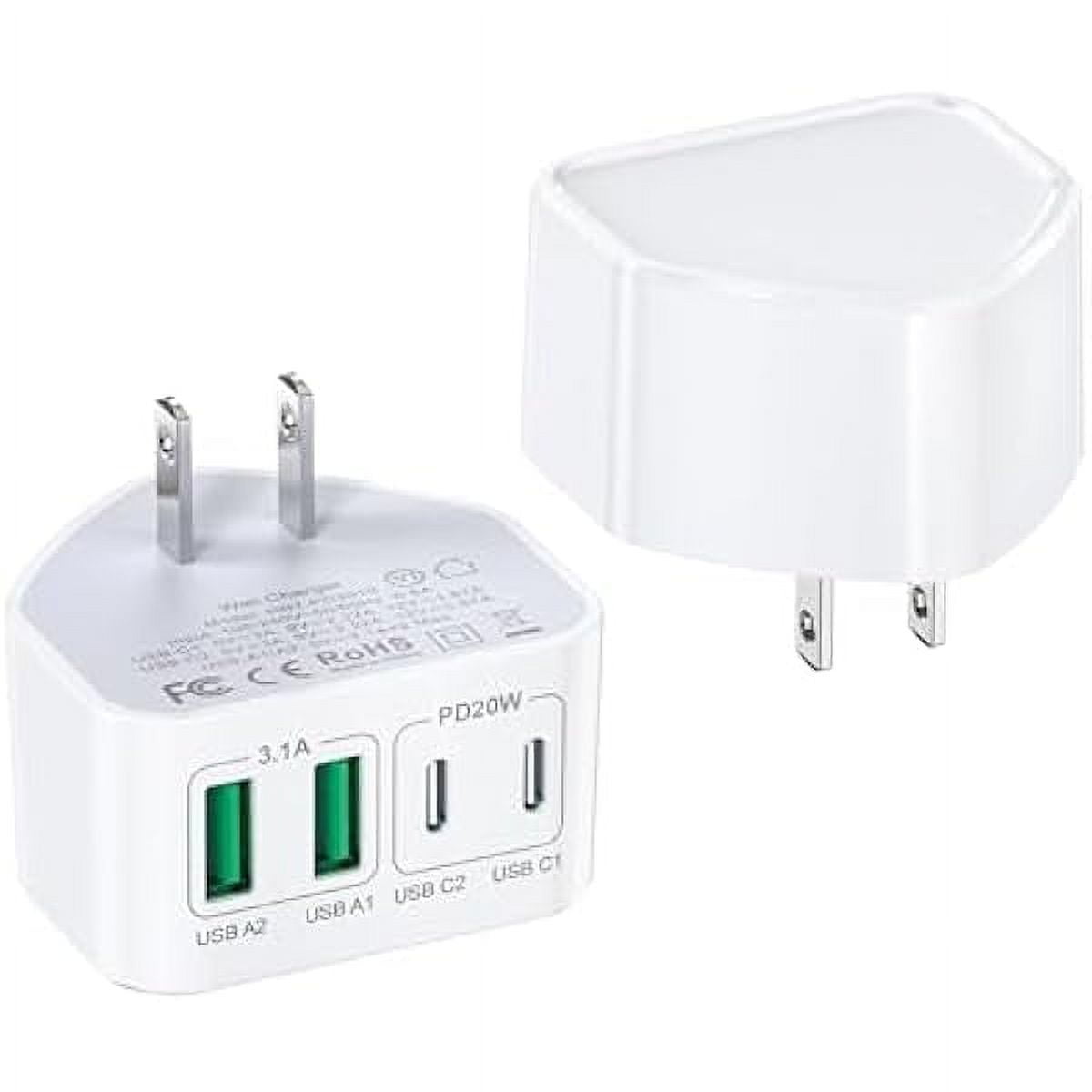 USB C Charger Block, 2-Pack 40W USB Wall Charger Thin Flat Cube, 4-Port Type C Charger Fast Charging Phone Charger, Dual Port PD Power Adapter+QC USB Wall Plug for iPhone 16 15 14 13 12 11 Samsung
