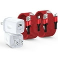 thumbnail image 1 of USB C Charger Block 2 Pack, Charger Block with Type C Cable 10FT, Wall Charger Plug USB Brick Cube Fast Charging Station Power Base w/Type C Charging Cord USB C Cable Compatible for Android,White+Red, 1 of 7