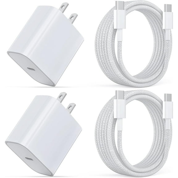 USB C Charger Block, 2-Pack Fast Charger with 6FT USB Braided Cable Compatible for Phone 15/15 Plus/Pro Max, i Pad Pro 12.9/11 inch, i Pad Air 5th/4th, i Pad 10th