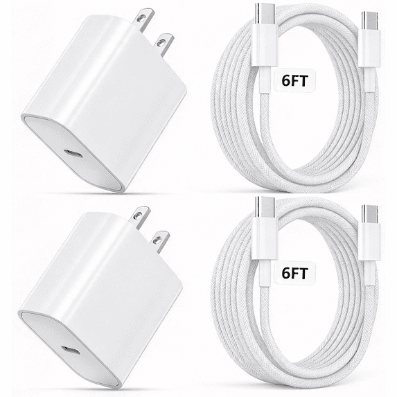 Phone Charger with 6FT Braided USB C Cable, 2 Pack 20W Super Fast Charging Wall Charger Block for iPhone 17 16 15 Pro Max Samsung Galaxy S26 S25 iPad Pixel