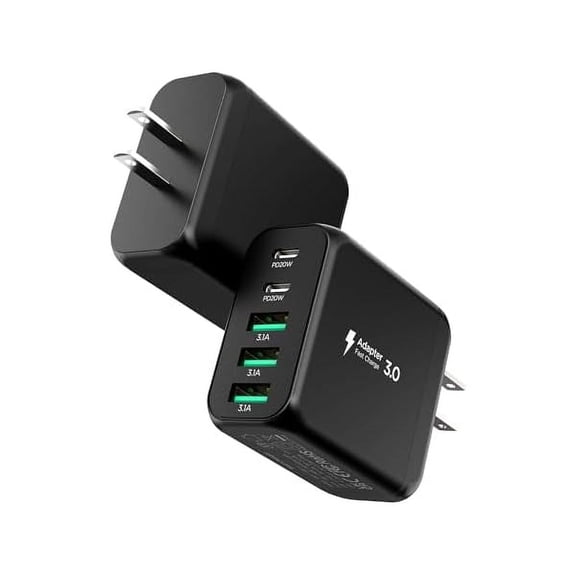 USB C Charger Block, [2-Pack] Type C Charger Fast Charging,50W 5-Port USB Wall Charger Multiport Type C Charging Block Cube for iPhone 16 15 14 13 12 11 Pro Max XS, iPad, Samsung & More-Black