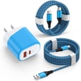thumbnail image 1 of USB C Charger Block, 20W 2-Port Type C Fast Charging Block with 10ft Type C Cable + USB C to C Charging Cords,USB C Brick Type C Charger USB C Block Compatible for iPhone 17 16 15 Fast Charger[Blue], 1 of 9