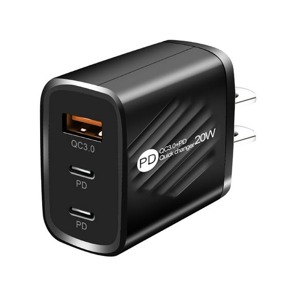 USB C Charger Block, 20W 3-Port USB C Wall Charger iPhone Charger Fast Charging PD Power Adapter+QC Wall Plug Multiport Type C Brick Chargers for iPhone 16 15 14 13 12 11 Pro Max XS,Samsung(Black)