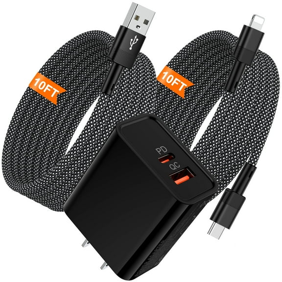 USB C Charger Block,20W PD&QC Android Charger Block Type C Charging Block Wall Charger Adapter Plug w/ USB A Light-ning Cable Type C iPhone Charger Cable 10ft Charging Cords Compatible for iPhone