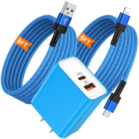 USB C Charger Block,20W PD&QC Android Charger Block Type C Charging Block Wall Charger Adapter Plug w/ USB A Light-ning Cable Type C iPhone Charger Cable 6ft Charging Cords Compatible for iPhone