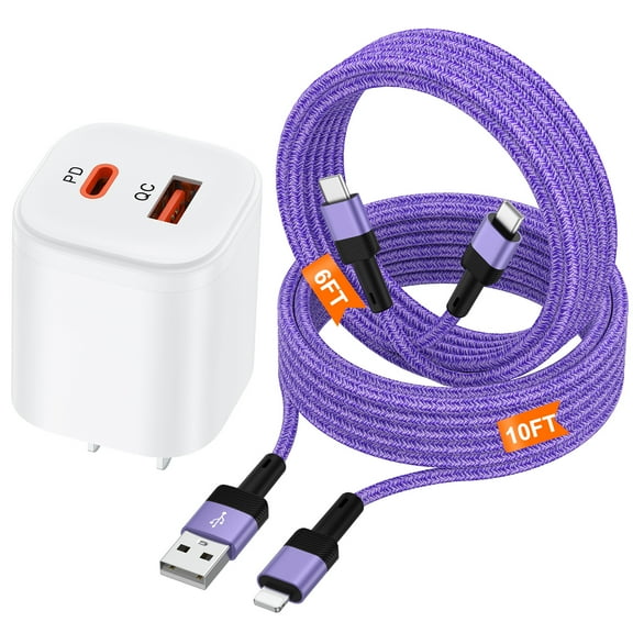 USB C Charger Block,20W PD&QC Android Charger Block Type C Charging Block Wall Phone Charger Adapter Plug w/ Type C Charging Cable 6ft & iPhone Charger Cable Cords 10ft Compatible for iPhone Android