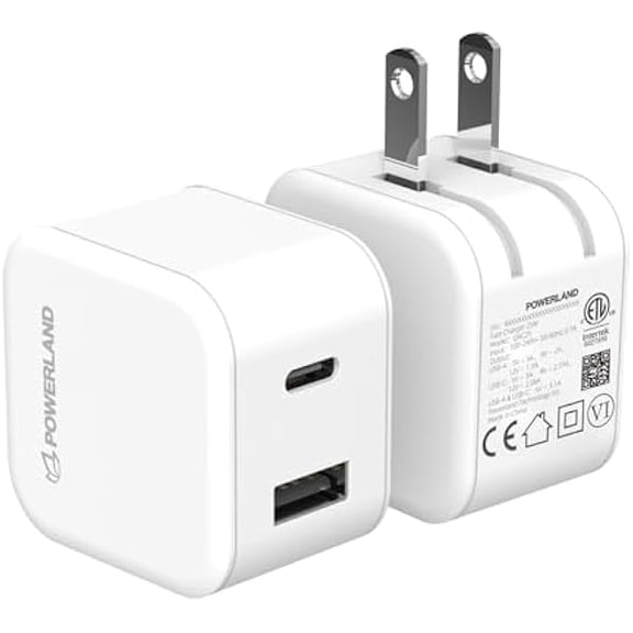 USB C Charger Block 25W,2 Pack Compact Foldable Plug PD PPS Fast Charger Adapter Compatible with iPhone 15/15 Plus/14/13/12,MacBook Pro/Air,iPad/iPad Mini and More