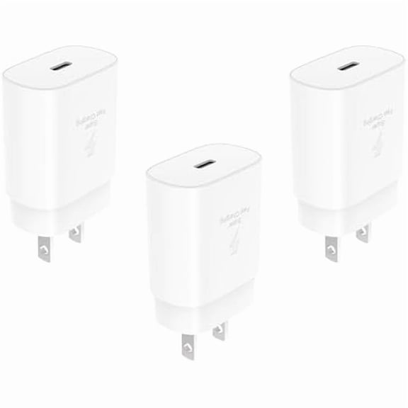 USB C Charger Block, 25W USBC Fast Charging Adapter Power Cube Wall Charger Plug for Samsung Galaxy S25/S24 Ultra/S23/S22/S21/S20/Z Fold 3/4/5/Note20, iPhone 16/15 Pro Max (White, 3 Pack)