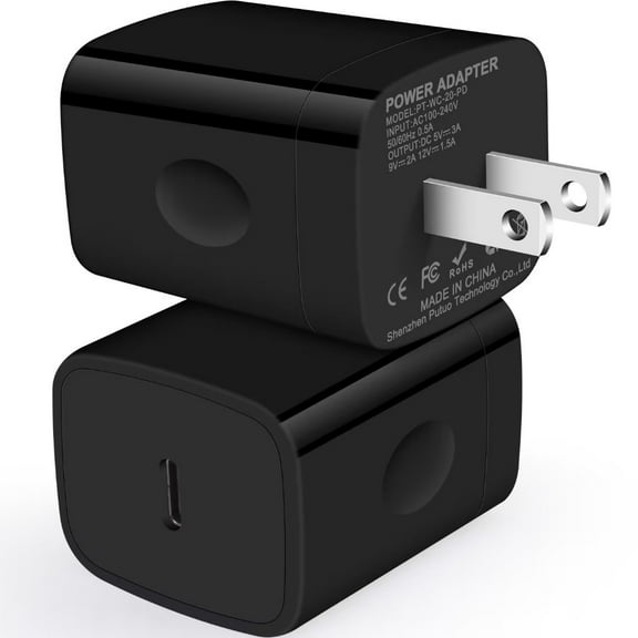 USB C Charger Block,2PCS AILKIN 20W PD Type C Block Chargers Wall Charger Block Fast Charging Charger Plug Power Adapter USB C Brick Cube,Dark Black