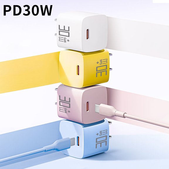 USB C Charger Block 30W GaN Fast Charging Adapter | Power Delivery PD30W Wall Plug | Rapid Charge | Compact Ice-Cold Jelly Design | Low Heat | 5V/9V/12V Support | Single Pack | 40x35x35mm