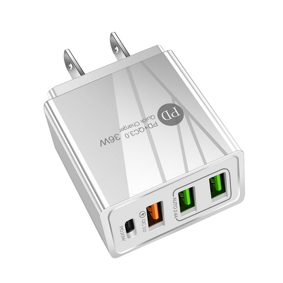 USB C Charger Block 36W 4-Port Fast Charging Blocks Wall Charger, Type C Charging Brick USB Cube Power QC3.0+PD20w Fast Quick Charger for Multiple Devices Smart Phone Tablet Headphones