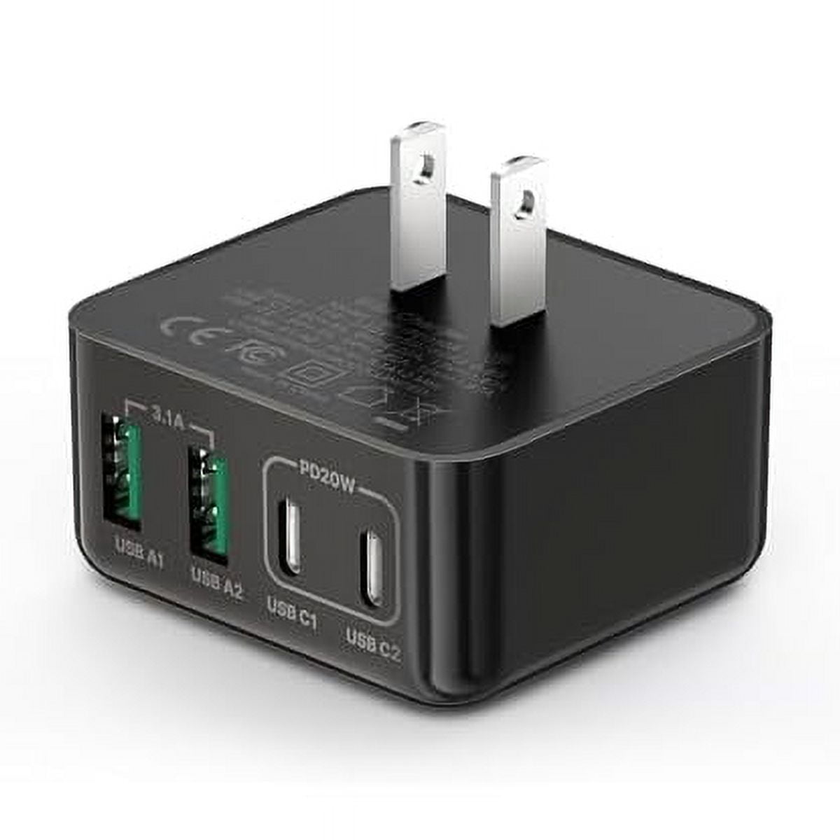 USB C Charger Block, 40W 4-Port Fast Charger 20W Type C Charging Block 3.1A USB Wall Charger Dual Port PD+QC Charging Cube for iPhone 16 15 14 13 12 Pro Max XS, iPad, Samsung Phone (Black Compact)