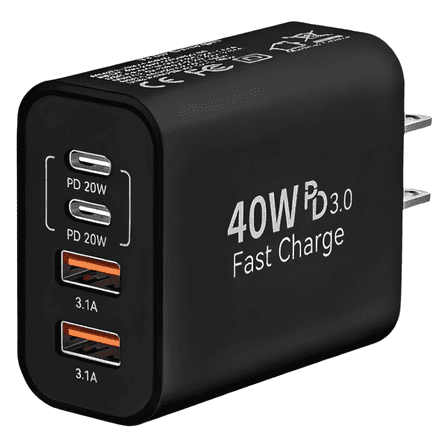 USB C Charger Block, 40W 4-Port Type C Charger Fast Charging Blocks PD Power Charger Adapter+QC 3.0 USB Multiport Charger Brick Compatible with iPhone 17/16/15/14/13/12/11,iPad,Galaxy S25,Black