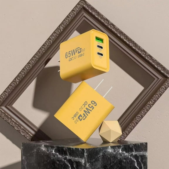 USB C Charger Block,65W 3-Port USB C Wall Charger Charger Fast Charging PD Power Adapter+QC Wall Plug Multiport Type C Brick Chargers for Most Electronic Devices,Yellow(A)