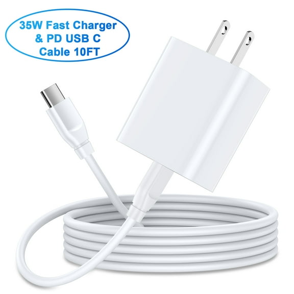 USB C Charger Block,ABCPOW 35W PD USB C Wall Charger Adapter Plug Brick Fast Charging Block w/ 1pc PD USB C Cable 10ft Type C Charger Cable 10ft Phone Cords Type C Android Charger Block for iPhone 15
