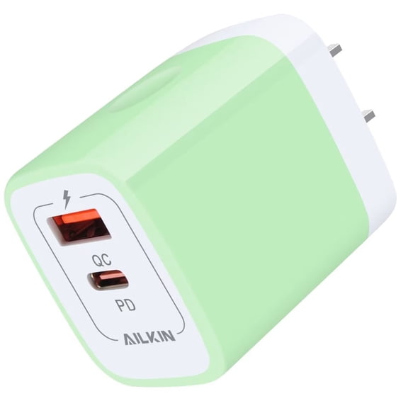 USB C Charger Block,ABCPOW 20W PD Type C Charger Block QC3.0 Dual USB Wall Charger Adapter Plug USB C Brick Power Delivery Fast Charge Quick Charging USB Charger Block,Light Green