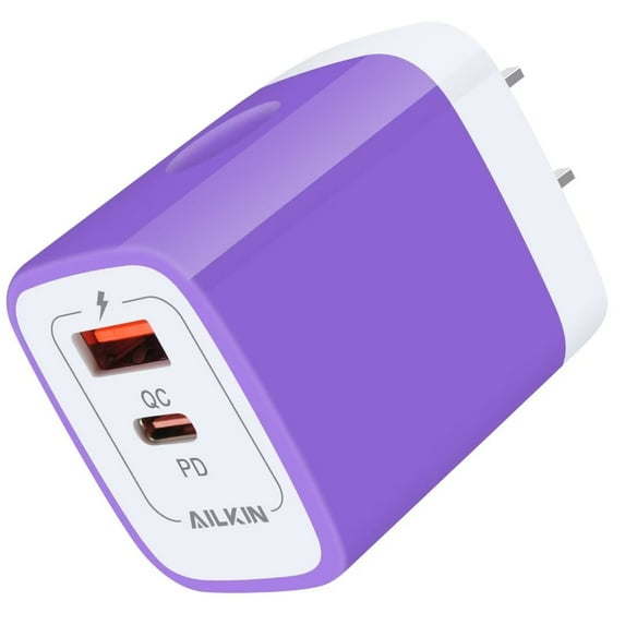USB C Charger Block,ABCPOW 20W PD Type C Charger Block QC3.0 Dual USB Wall Charger Adapter Plug USB C Brick Power Delivery Fast Charge Quick Charging USB Charger Block,Purple