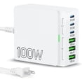 thumbnail image 1 of USB C Charger Block Charging Station: 100W 6 Port GaN Fast Charging Brick Hub - PD 3.0 Type C & USB A Charging Cube Box - Wall Charger Power Adapter for iPhone 16 Pro Max iPad Samsung Android Pixel, 1 of 8
