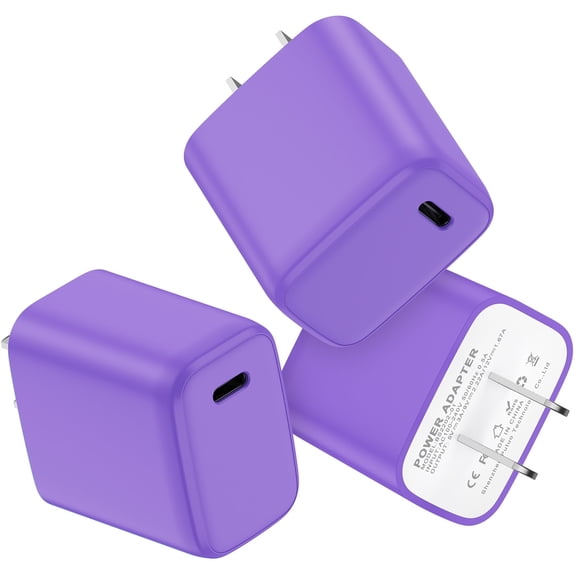 USB C Charger Block Fast Charging, AndHot 3-Pack PD 20W Type C Wall Charger Adapter USB C Power Adapter Charger Plug Box ,Fast Charger Block Type C Brick Cube Compatible for iPhone Android, Purple