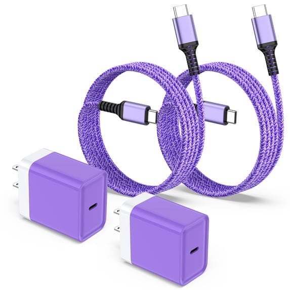 USB C Charger Block Fast Charging, 2 Pack 20W PD Charging Box with 6FT USB C to C Charging Cable, Type C Block USB C Wall Charger Adapter Charger Station Compatible for iPhone Samsung Android, Purple