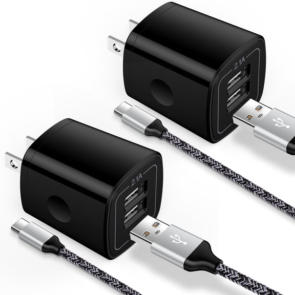 USB C Charger Block Fast Charging, 2 Pack Dual Port USB Wall Charger with 6FT Type C Charging Cable, USB C Block Charger Wall Adapter Plug Charger Station with Type C Phone Charger Cords, Black