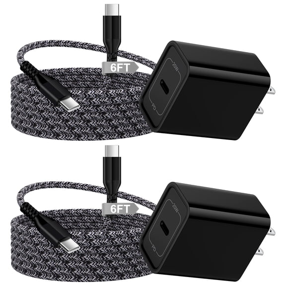 USB C Charger Block Fast Charging, 2 Pack PD 20W Charging Block with Type C to C Cable 6FT, USB C Block Type C Wall Charger Adapter Charger Station Compatible for iPhone Samsung Android, Black