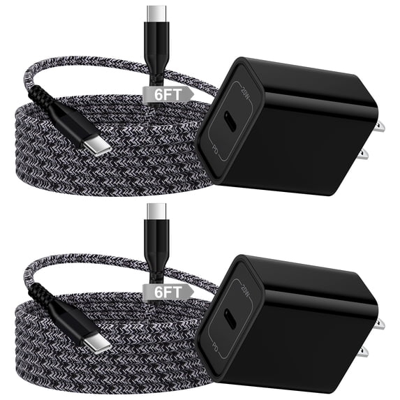 USB C Charger Block Fast Charging, 2 Pack PD 20W Charging Block with Type C to C Cable 6FT, USB C Block Type C Wall Charger Adapter Charger Station Compatible for iPhone Samsung Android, Black