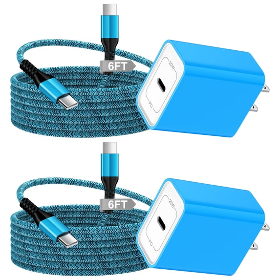 USB C Charger Block Fast Charging, 2 Pack PD 20W Charging Block with Type C to C Cable 6FT, USB C Block Type C Wall Charger Adapter Charger Station Compatible for iPhone Samsung Android, Blue