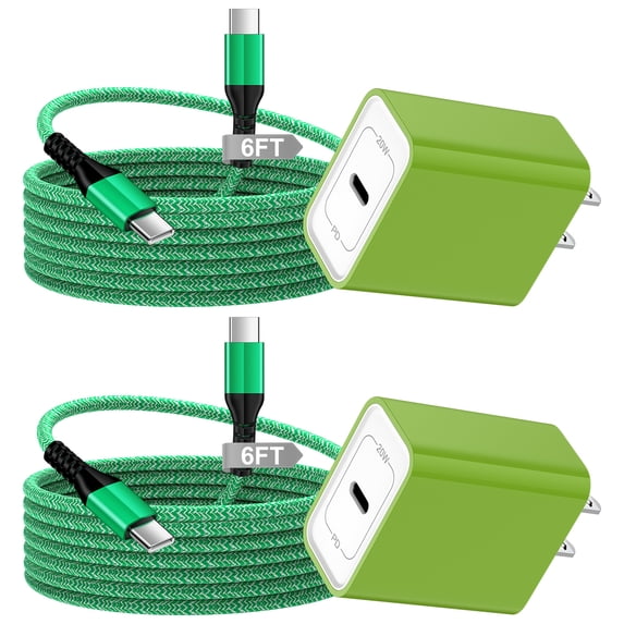 USB C Charger Block Fast Charging, 2 Pack PD 20W Charging Block with Type C to C Cable 6FT, USB C Block Type C Wall Charger Adapter Charger Station Compatible for iPhone Samsung Android, Green