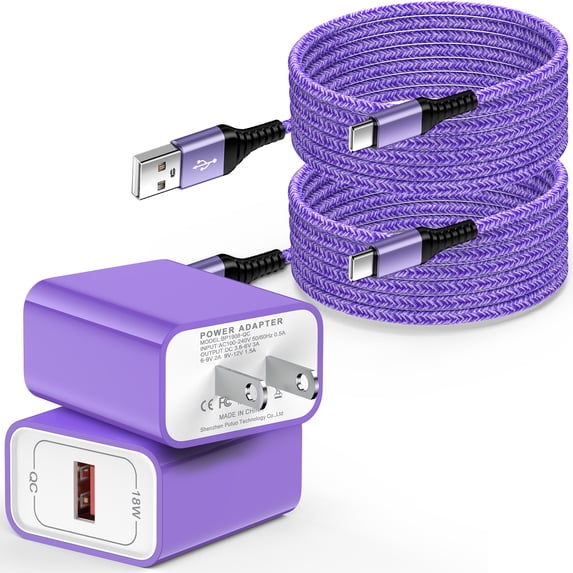 USB C Charger Block Fast Charging, 2 Pack QC 18W Charging Box with 10FT USB C Cable, Type C Block USB C Brick Cube Wall Charger Adapter Charger Station Power Base w/ Type C Phone Charger Cords,Purple