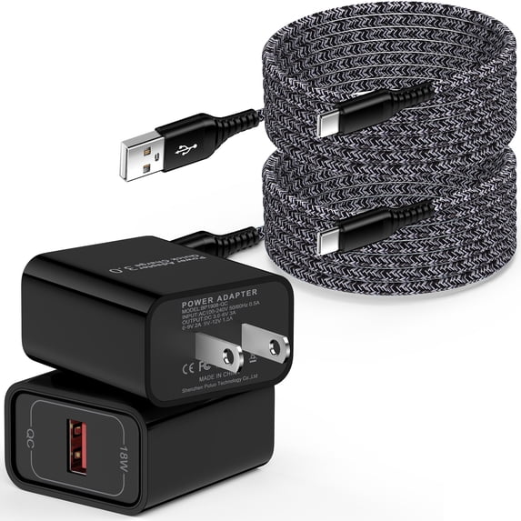 USB C Charger Block Fast Charging, 2 Pack QC 18W Charging Box with 10FT USB C Cable, Type C Block USB C Brick Cube Wall Charger Adapter Charger Station Power Base w/ Type C Phone Charger Cords, Black
