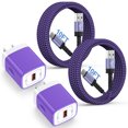 thumbnail image 1 of USB C Charger Block Fast Charging, 2 Pack QC 18W Charging Box with 10FT USB C Charging Cable, Type C Charger Android Phone Charger Station Wall Charger Adapter with Type C Phone Charger Cords, Purple, 1 of 9