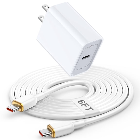 USB C Charger Block Fast Charging, PD 20W Charging Box with Type C to C Cable 6FT, USB C Block Wall Charger Adapter Charger Station Power Base Compatible for iPhone Samsung Android, White