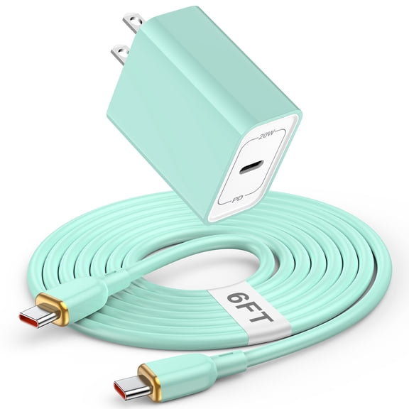 USB C Charger Block Fast Charging, PD 20W Charging Box with Type C to C Cable 6FT, USB C Block Wall Charger Adapter Charger Station Power Base Compatible for iPhone Samsung Android, Green