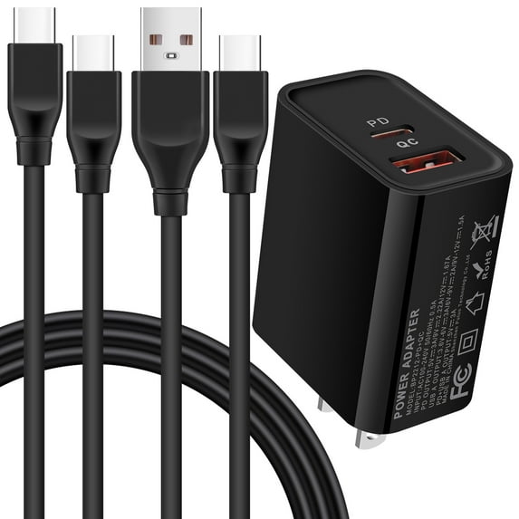 USB C Charger Block,HAOANO 20W PD Type C Charger Block with 2PACK Fast Charging Cables 6ft QC3.0 Wall Charger Adapter Plug Brick USB C Block,Black