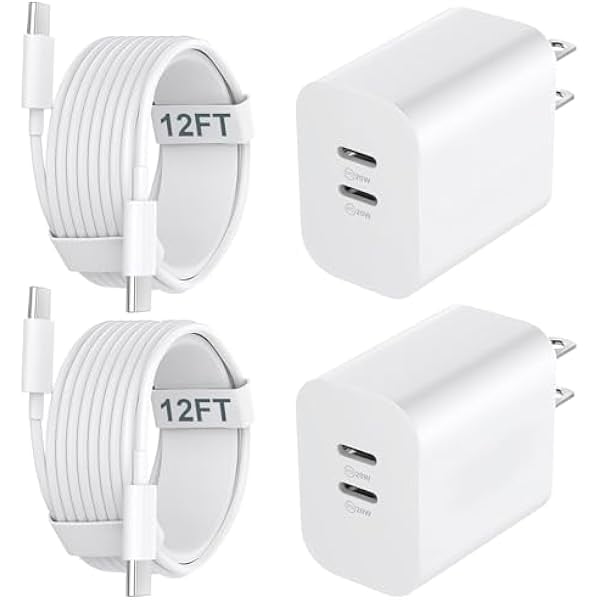USB C Charger Block for Phone 15 Pro Max,20W USB C Charger with 12FT Long USB C to C Fast Charging Cord Cable Compatible for Phone 15 Pro Max/15 Pro/15 Plus/15/Android Phone