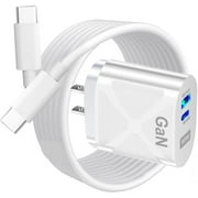 USB C Charger Block Set(2-Port 65W)USB C Wall Charger QC 3.0 GaN III Fast Charge Cable Type C Charger Plug Power for iPhone 13/12/11/iPad/Android With USB C to USB C Cable Data Cable(White)