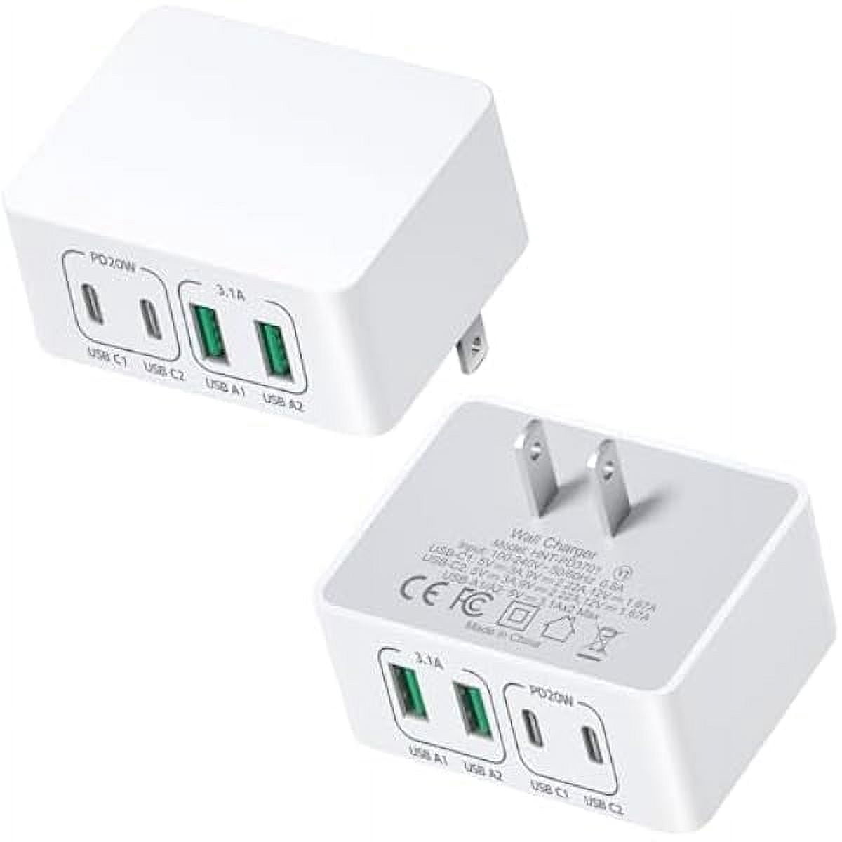 USB C Charger Block, YJJSKEJI 2-Pack 40W Flat USB Wall Charger Plug Multiport Dual USB C & A Fast Charging Block, QC+PD 3.0 Power Adapter for iPhone 15 14 13 12 11 Pro iPad AirPods Samsung-White