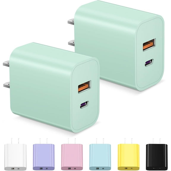 USB C Charger Block, iPhone 16 Charger Block Fast Charging Dual Port PD Power Adapter for iPhone 16/16 Pro/16 Pro Max/16 Plus/15/14/13/12/11, XS/X, iPad, Google Pixel, Samsung Galaxy - Green