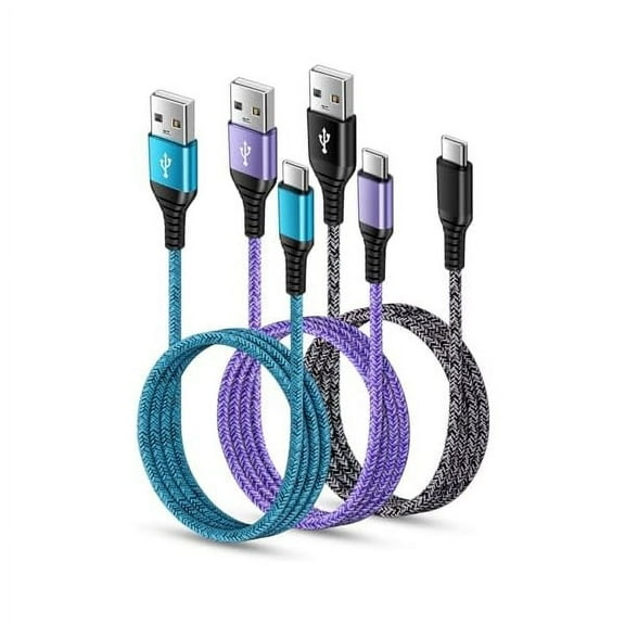 USB C Charger Cable Fast Charging 3 Pack 6ft for iPhone 16 15 Pro Max/15 Plus/15 Pro/15, 3.1A Braided Car Cord USB A to USB C Android Phone Power Cord for Samsung Galaxy S24 A54 A14 S23 Ultra S22 S21