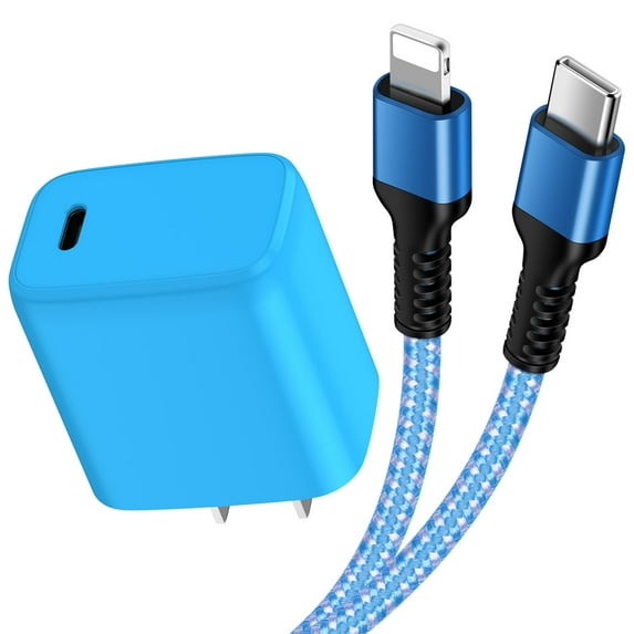 Compatible for iPhone USB C Block, PD 20W Type C Charger Block with 6FT USB Type C Charging Cable, USB C Cube Box Wall Charger Adapter Plug Fast Charging Station Compatible for iPhone, Blue