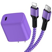 Compatible for iPhone USB C Block, PD 20W Type C Charger Block with 6FT USB Type C Charging Cable, USB C Cube Box Wall Charger Adapter Plug Fast Charging Station Compatible for iPhone, Purple