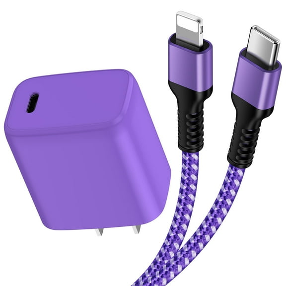 Compatible for iPhone USB C Block, PD 20W Type C Charger Block with 6FT USB Type C Charging Cable, USB C Cube Box Wall Charger Adapter Plug Fast Charging Station Compatible for iPhone, Purple